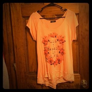 ALL I NEED IS LOVE peach flower t-short